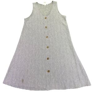 Caution To The Wind Dress Women's Large‎ Gray White Grid Button Front Sleeveless